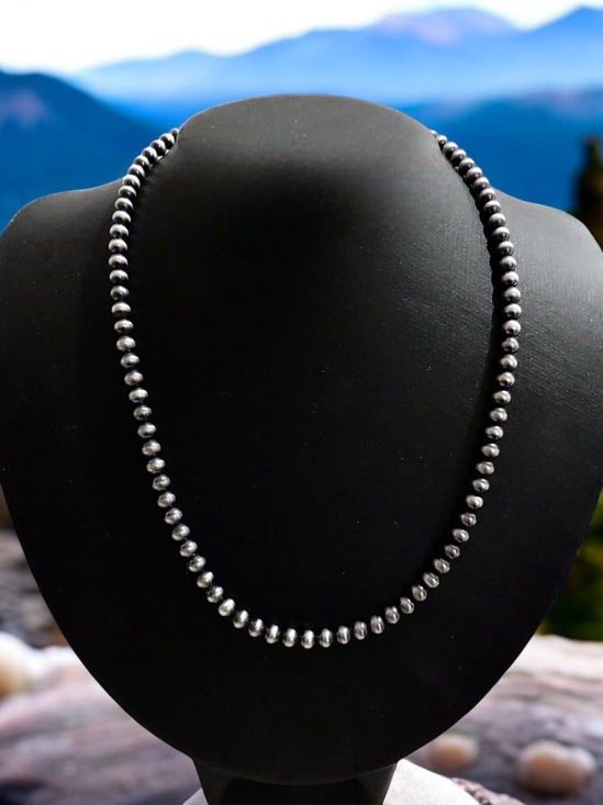 Handmade Jewelry - Navajo Pearl Style Sterling Silver Necklace 4mm 16”